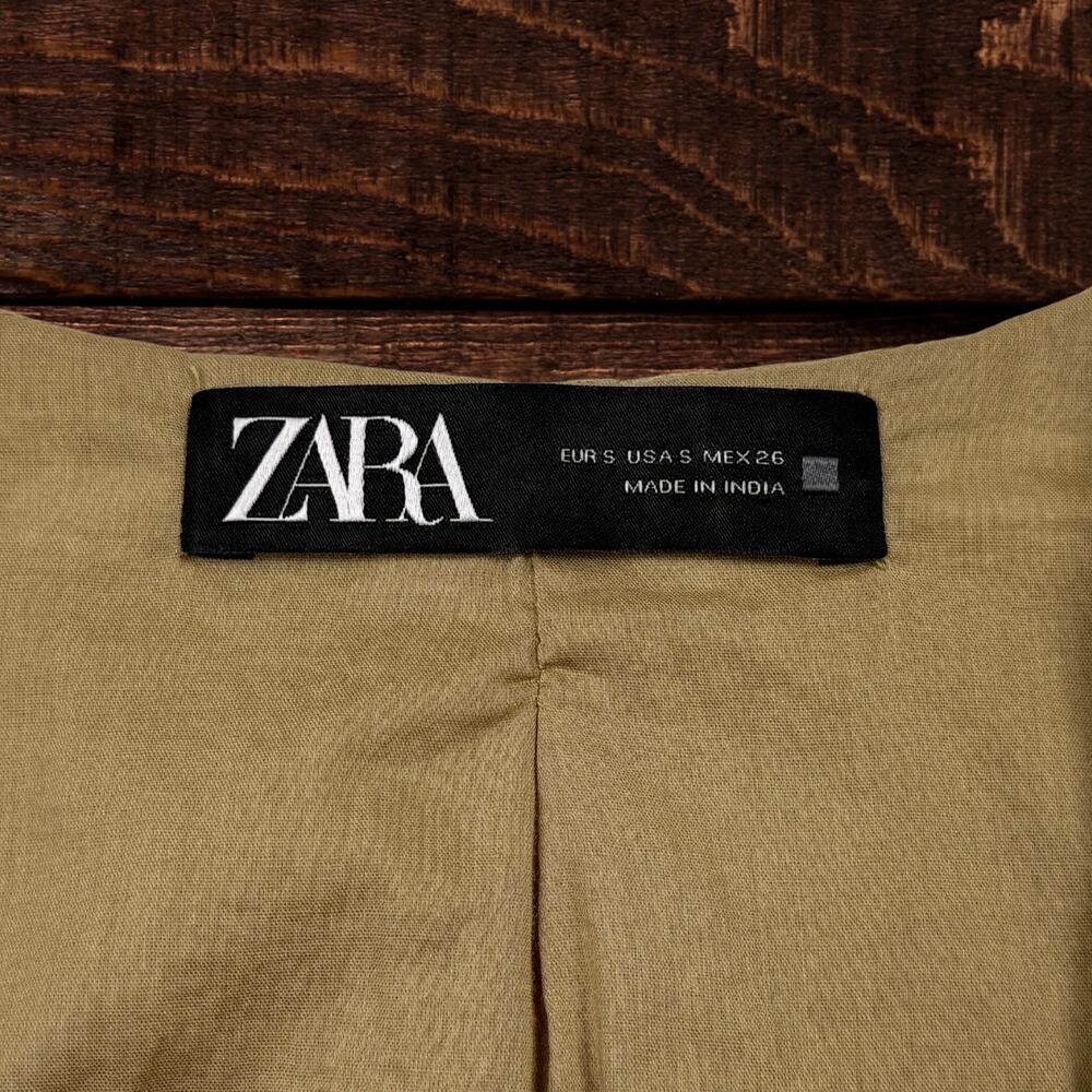 Zara Embroidered Floral Cotton Open Front Vest Boho Khaki White Small - Picture 4 of 9